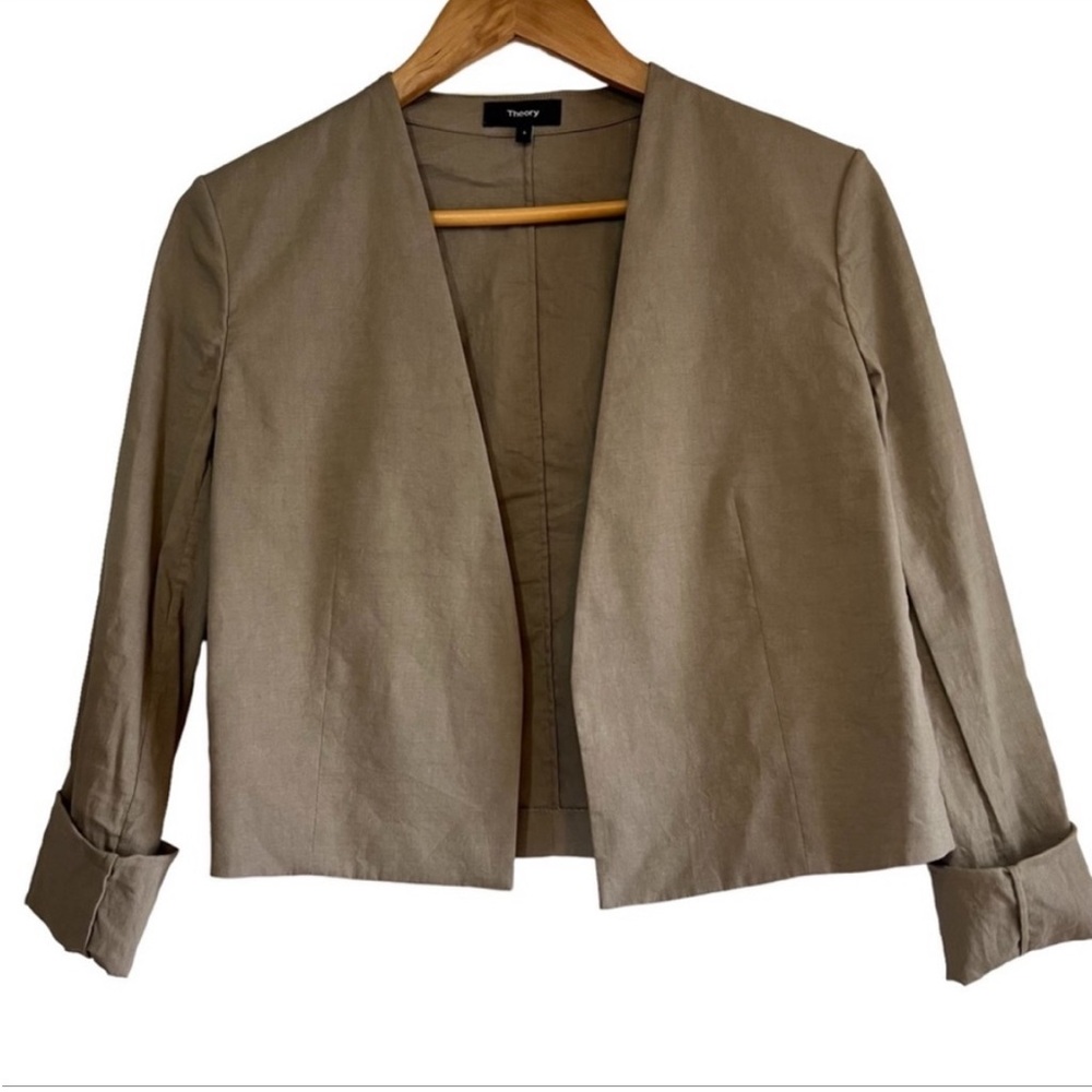 Theory linen blend cropped open blazer